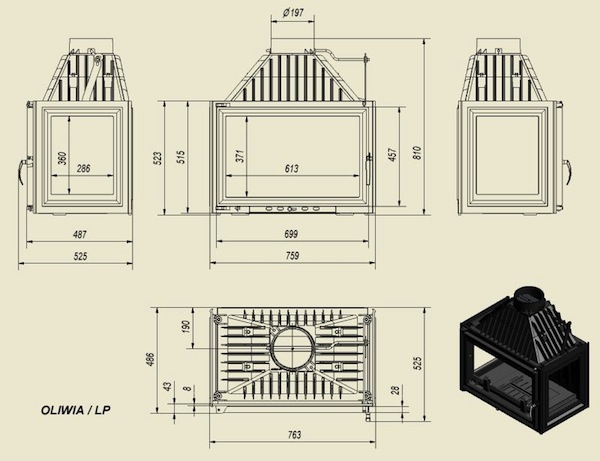 Focar din fonta Oliwia 18 kW Sticla stanga dreapta