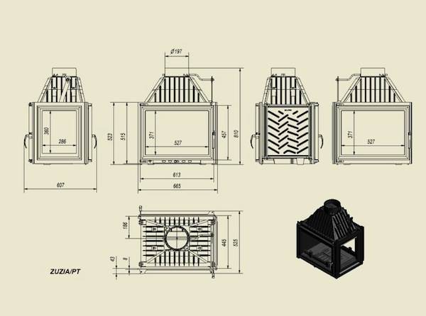 Focar din fonta Zuzia 16 kW Tunel sticla dreapta